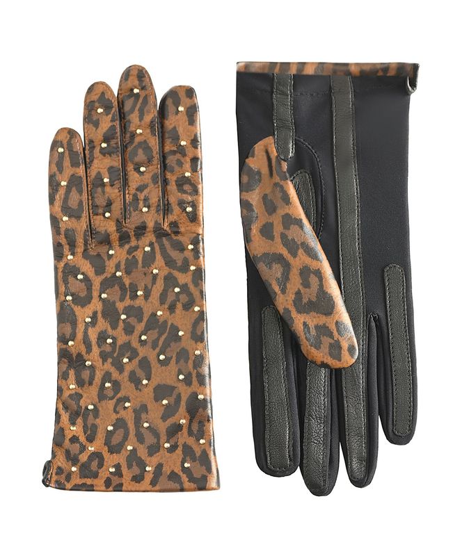 MANELLA Gloves – Mud Leopard Nappa Leather with Gold Studs