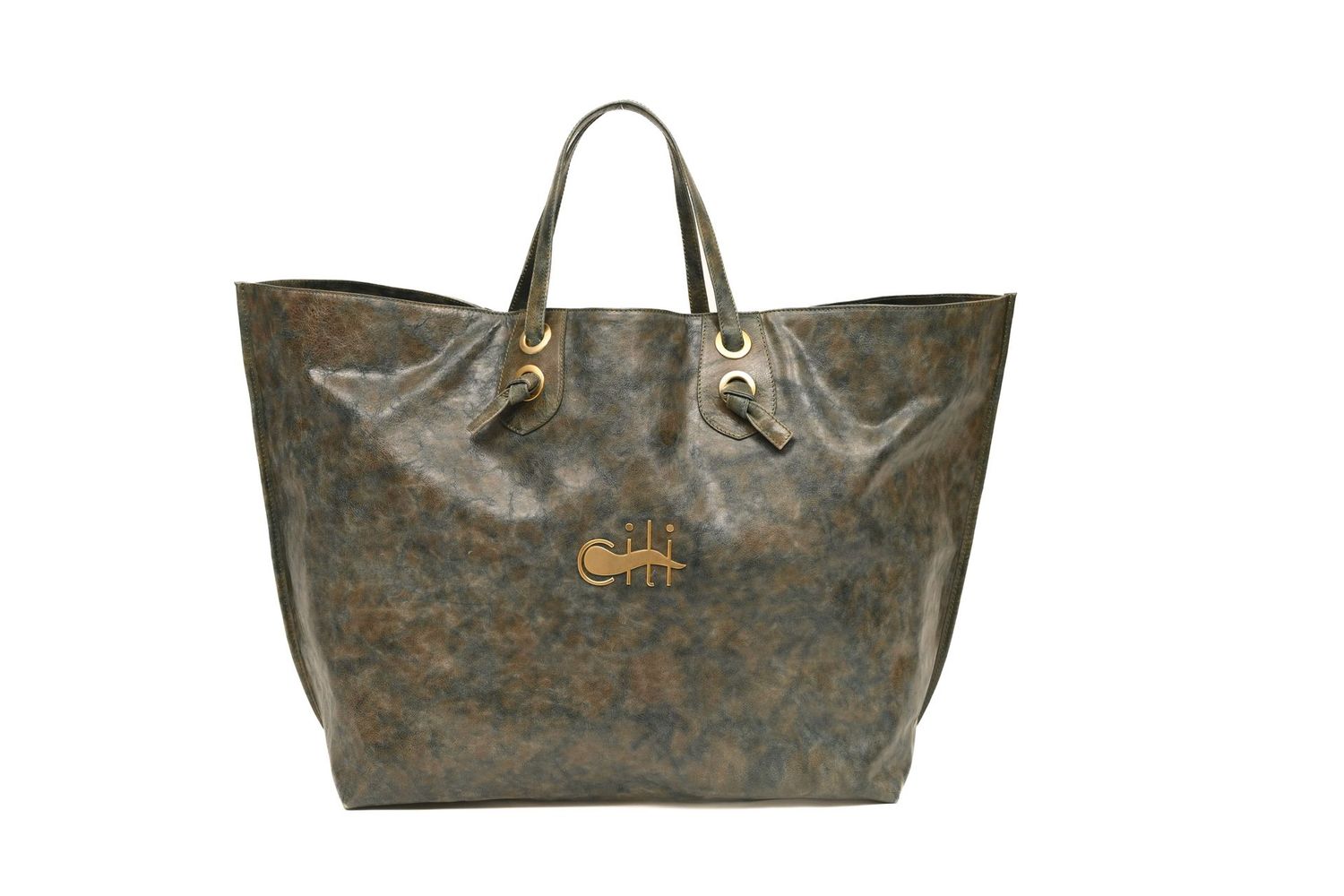 MAREA  – Maxi Tote Bag Misty Jeans Vitellino Gleam Leather