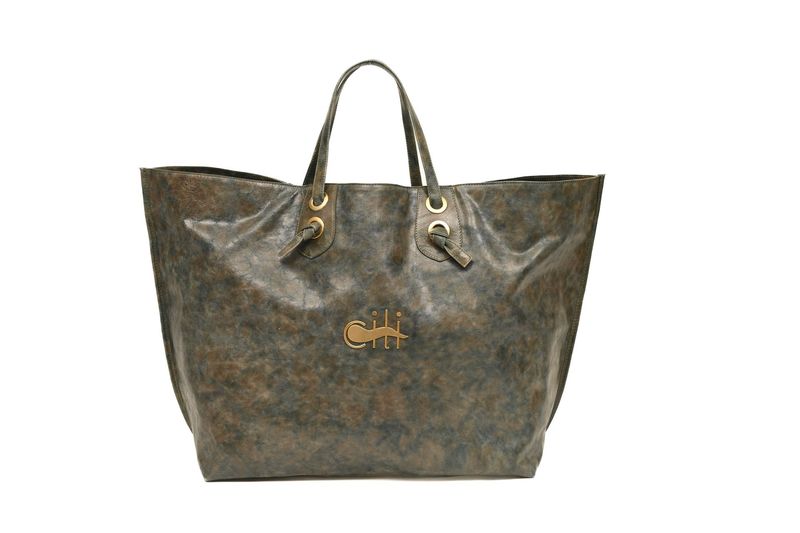 MAREA  – Maxi Tote Bag Misty Jeans Vitellino Gleam Leather