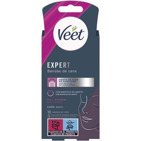 Veet Cera Fría Facial  Piel Normal 16 Tiras