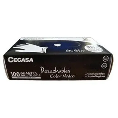 Cegasa Guantes Nitrilo Negros Sin Polvo Caja 100 Unidades Talla M