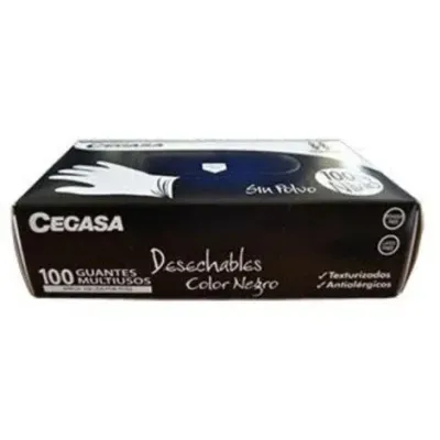 Cegasa Guantes Nitrilo Negros Sin Polvo Caja 100 Unidades Talla M