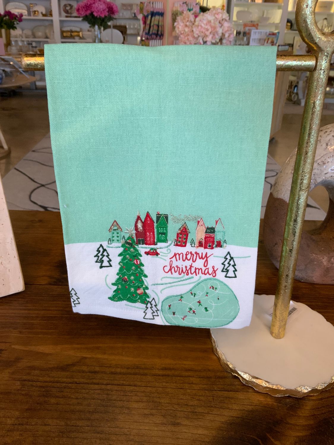 Christmas in the Village Town Hand Towel- Green