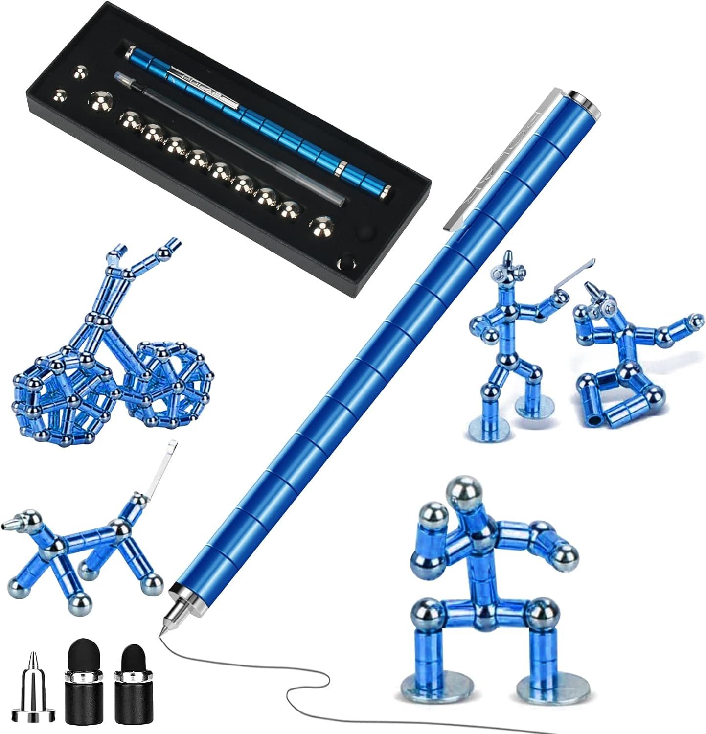 YEJIKJ Magnetic Pen, Decompression Fidget Pen, Multifunction Writing Magnet Ballpoint Pen, Magnetic Metal Ball Pen with Gift Box, Stress Relief Toys Gift for Friends, Adults (Blue)