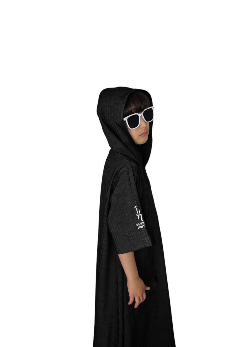 Boys Jalabiya, Short Sleeve, Hoodie, Black