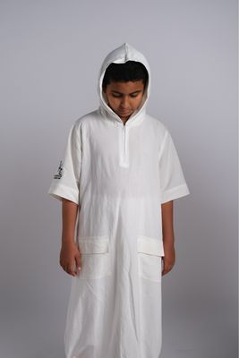 Boys Jalabiya, Hoodie, white color (Summer Collection).