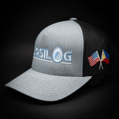 Carsilog Filipino American Friendship Edition Mid Trucker Hat Gray and Light Blue Embroidered