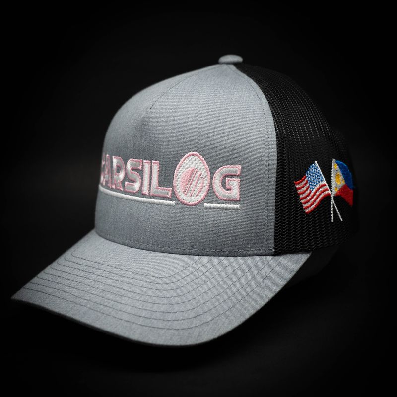 Carsilog  Filipino American Friendship Edition Mid Trucker Hat Gray and Pink Embroidered