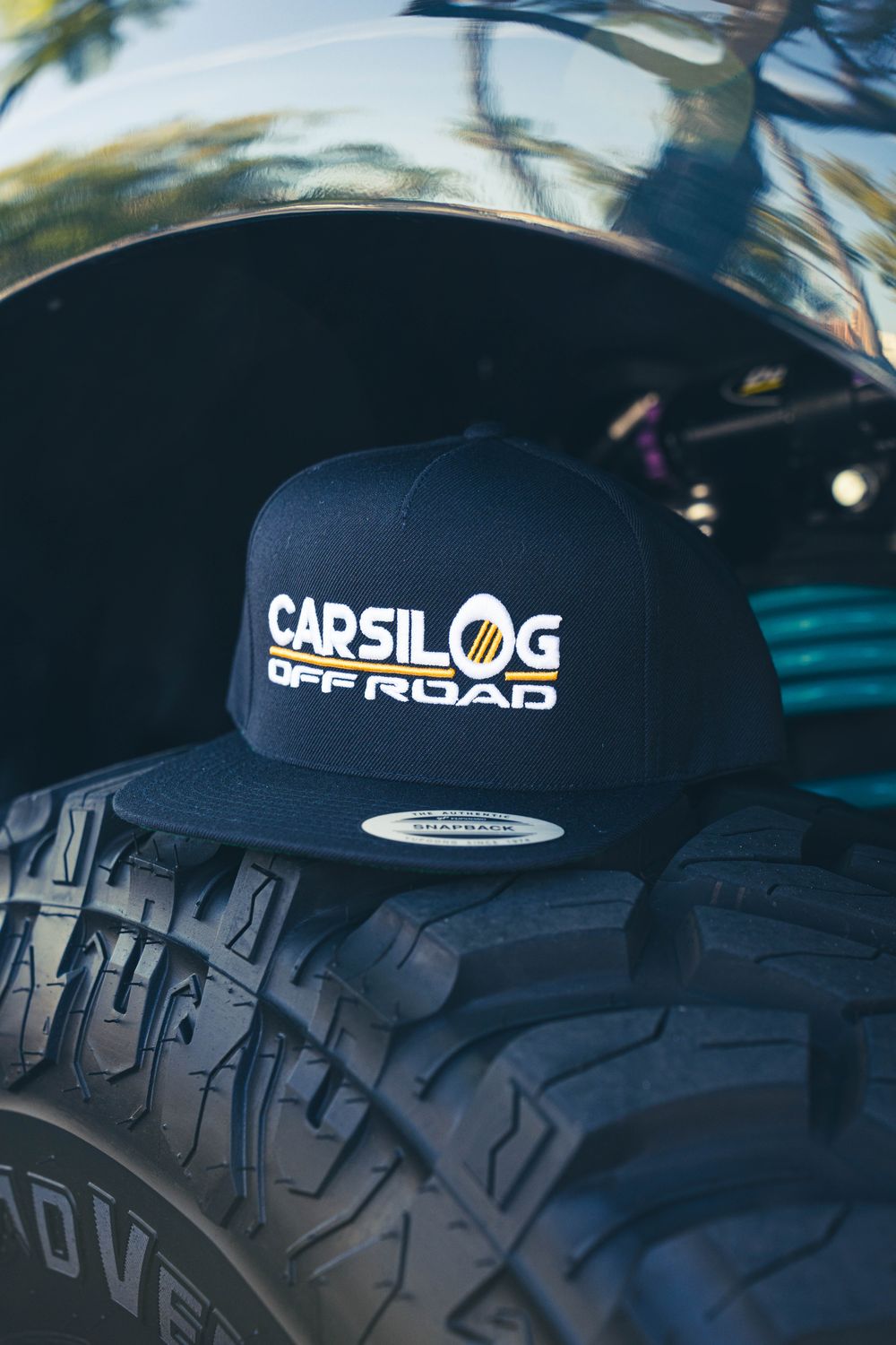 Carsilog OFF-ROAD BLACK w/ YELLOW LINE Embroidered TALL Trucker Hat