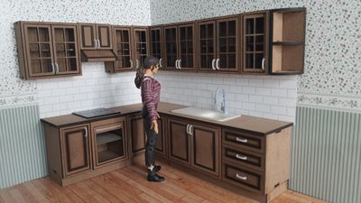 1:12th scale miniature Dolls House Kitchen. This is a DIY kit and has working doors.