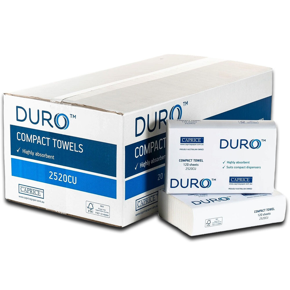 Duro Compact Interleaved Paper Towel – 25cm x 20cm, Carton of 20