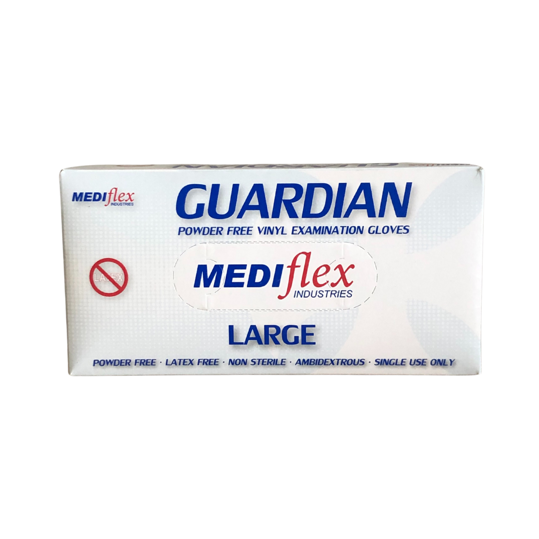 Mediflex (Guardian) Vinyl Gloves PF Large 10 Boxes of 100 Gloves,1000 (Carton) Clear