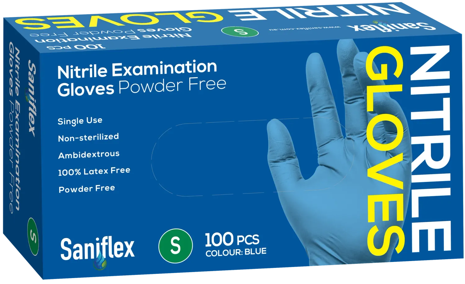 Saniflex Nitrile Gloves Powder Free – Blue 100 Pack (Sizes S, M, L)