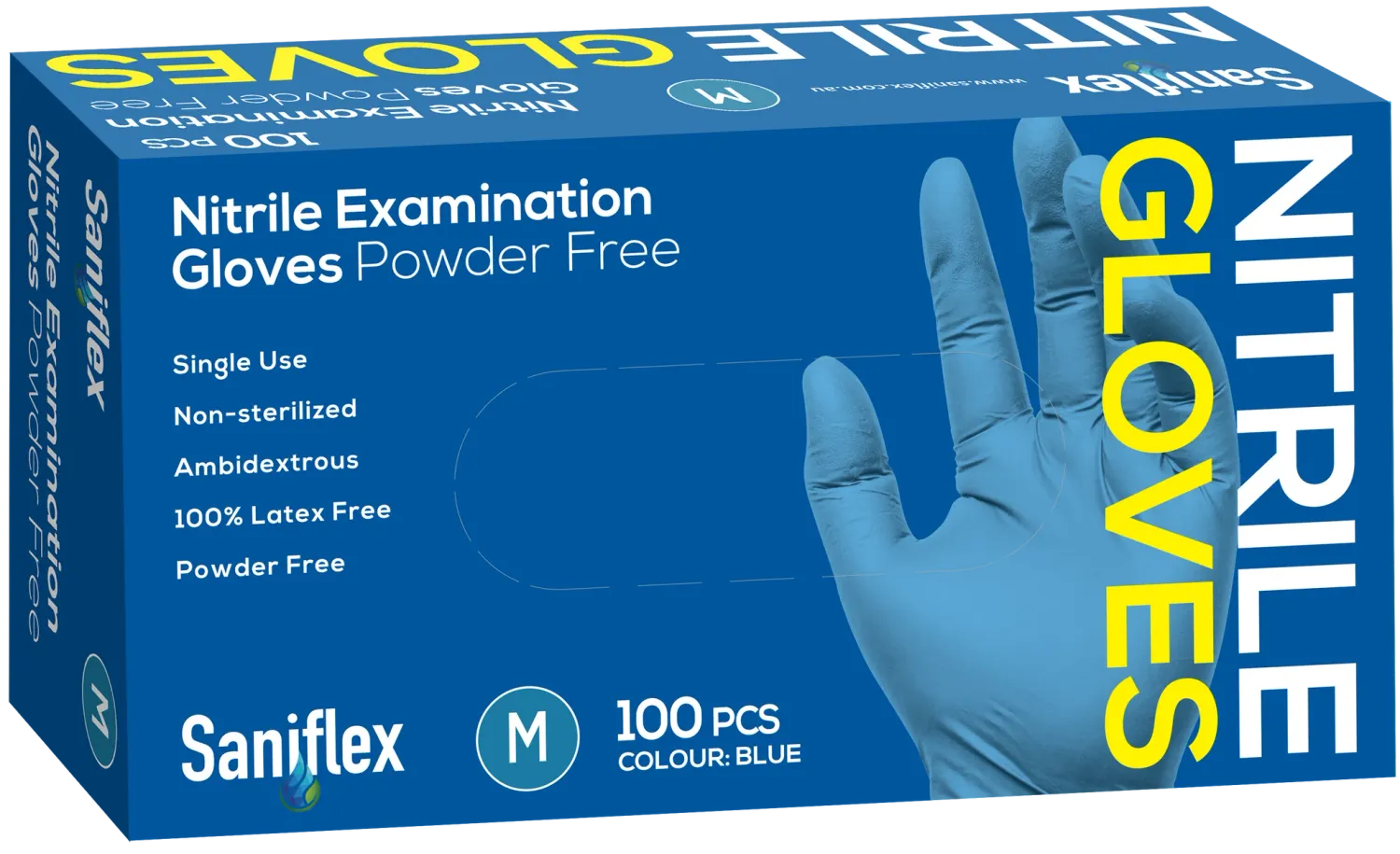 Saniflex Nitrile Gloves Powder Free - Blue 100 Pack (Carton of 10 boxes) MEDIUM