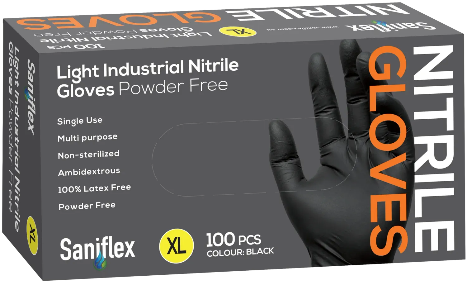 Saniflex Light Industrial Black Nitrile Gloves 100 Pack X-LARGE