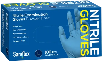 Saniflex Nitrile Gloves Powder Free - Blue 100 Pack (Carton of 10 boxes) LARGE