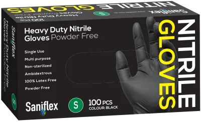 Saniflex Heavy Duty Black Nitrile Gloves 100 Pack (Carton of 10 boxes) SMALL Saniflex Heavy Duty Black Nitrile Gloves 100 Pack (Carton of 10 boxes) SMALL