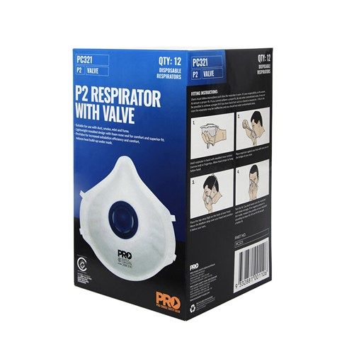 Dust Masks P2 with Valve – 12 Pack Respirators
