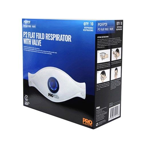 Dust Masks Flat Fold P2 with Valve – 10 Pack