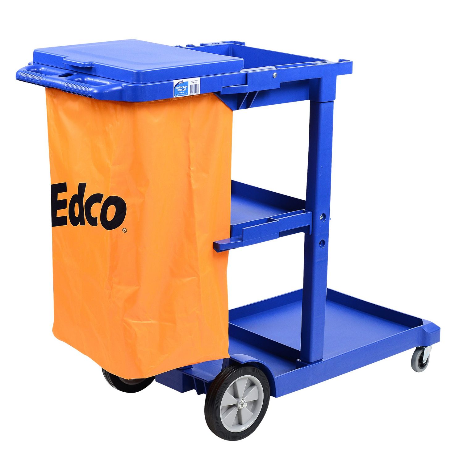 Edco Janitor Cart with Lid – Heavy Duty Cleaning Trolley, Blue