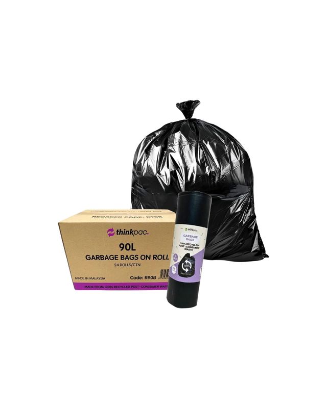 Garbage Black Bin Liners -Carton of 24 Rolls 90L Retail Packaging - 27micron Super Strong 8pc/Roll