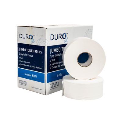 Duro Jumbo Toilet Paper Roll – 2 Ply, 300m, Carton of 8
