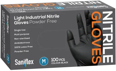 Saniflex Light Industrial Black Nitrile Gloves – 100 Pack (M, L, XL)