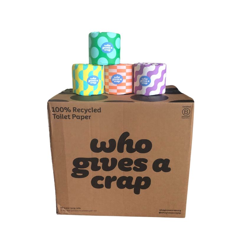 Who Gives a Crap Toilet Paper 3 Ply 400 Sheets – 100% Recycled x 48 Rolls