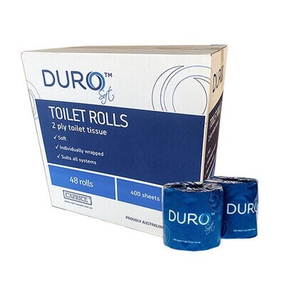 Duro 2-Ply Toilet Paper – 400 Sheets, Individually Wrapped, 48 Rolls per Carton