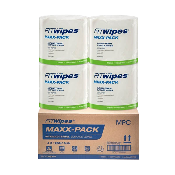 Wow Wipes FitWipes Antibacterial Surface Wipes Refill Pack – 4 Packs of 1200 Wipes
