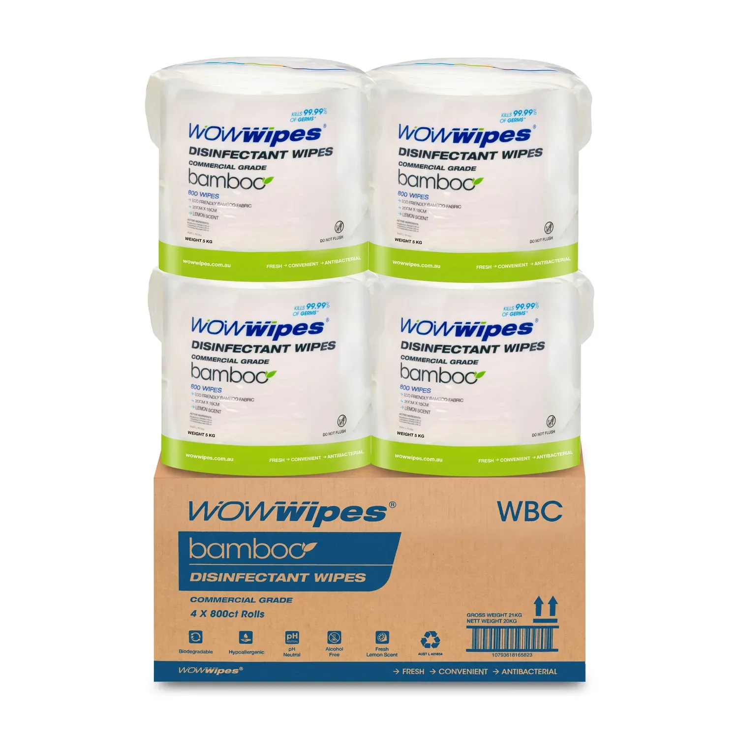 Wow Wipes Bamboo 4 x 800ct