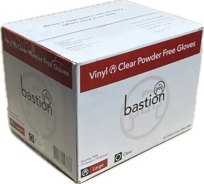 Bastion Gloves Vinyl Clear Powder Free Carton – Clear LARGE, 100 pc x 10