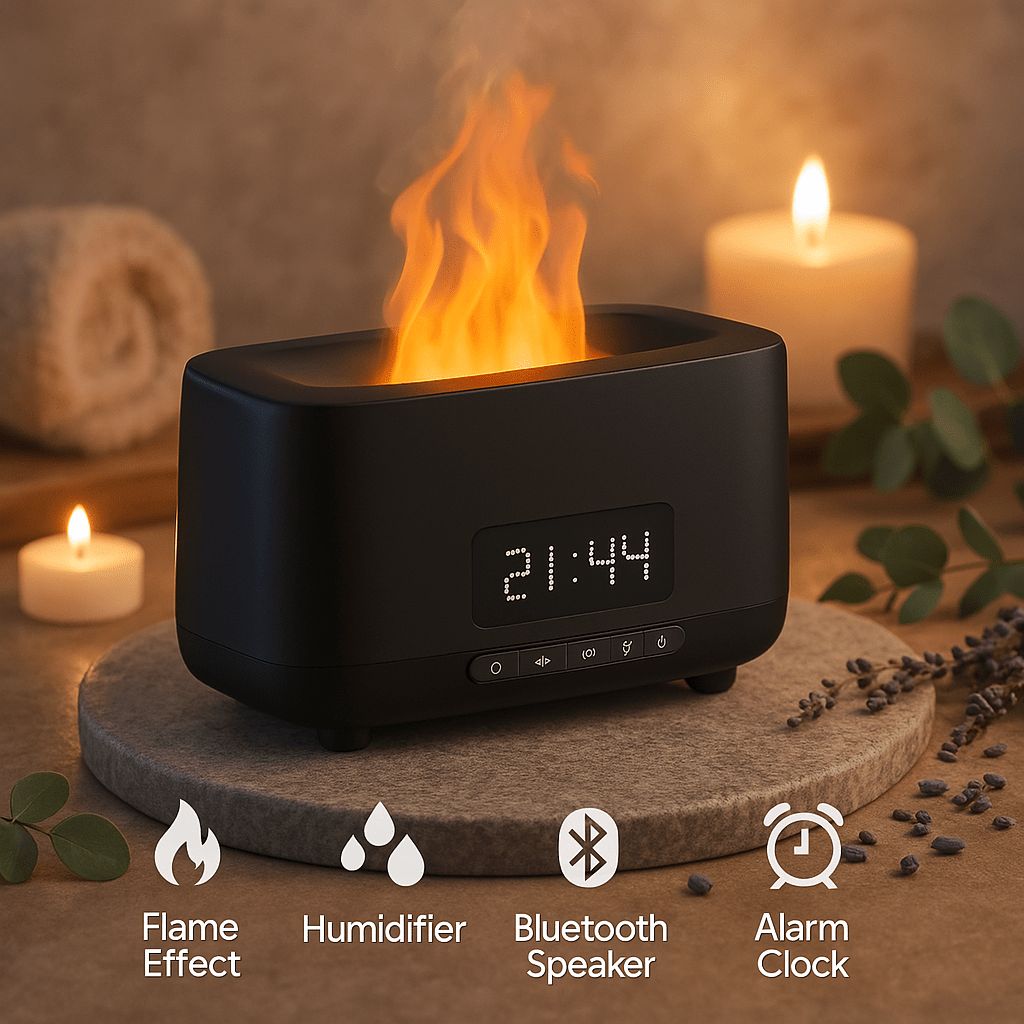 Diffuseur et humidificateur d’air avec bleutooth intégré &amp; réveil &amp; horloge &amp; commande
