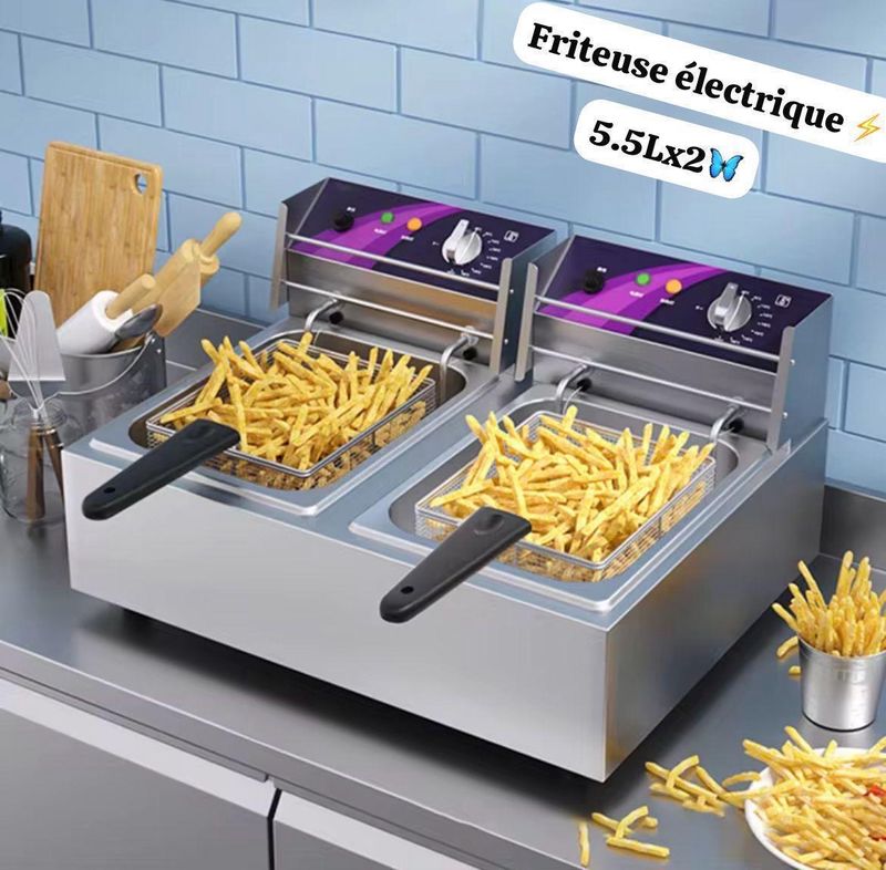 Friteuse électrique deux compartiments 5.5 L chacun