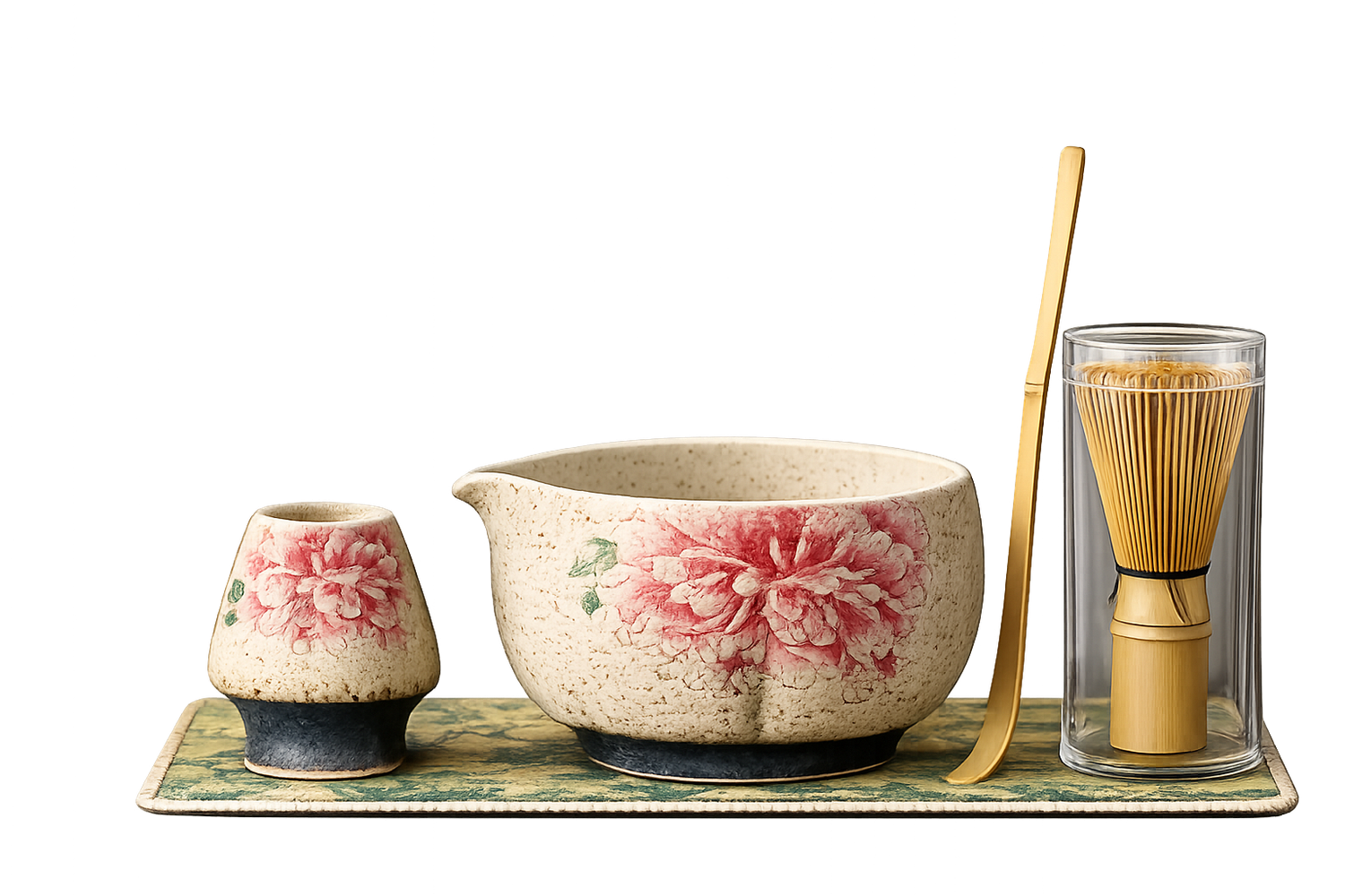 Matcha Set im edlen Pfingstrosen-Design