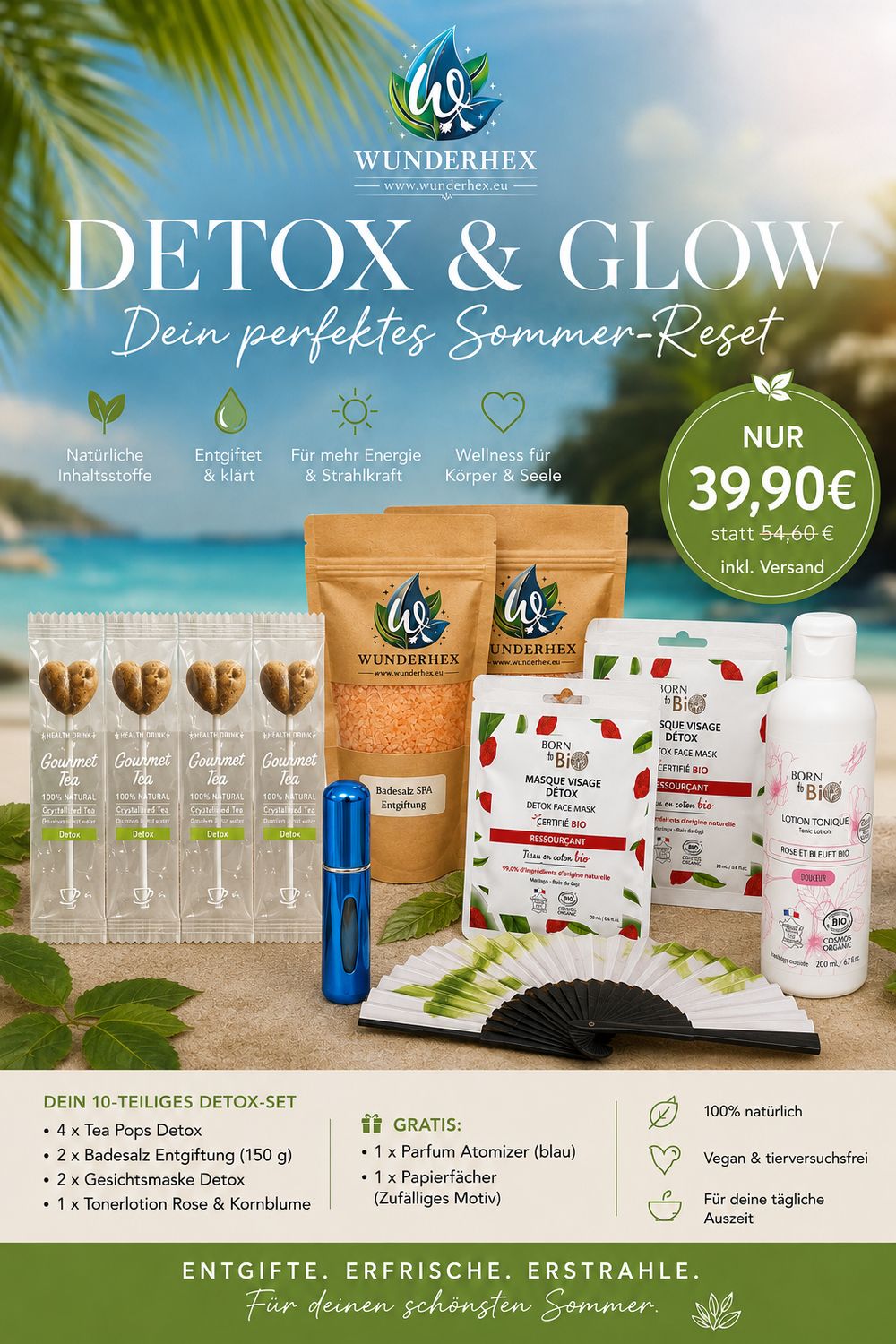 Detox &amp; Glow Sommer-Reset-Set – Wellness- und Hautpflege Geschenkset mit Tea Pops, Badesalz &amp; Naturkosmetik