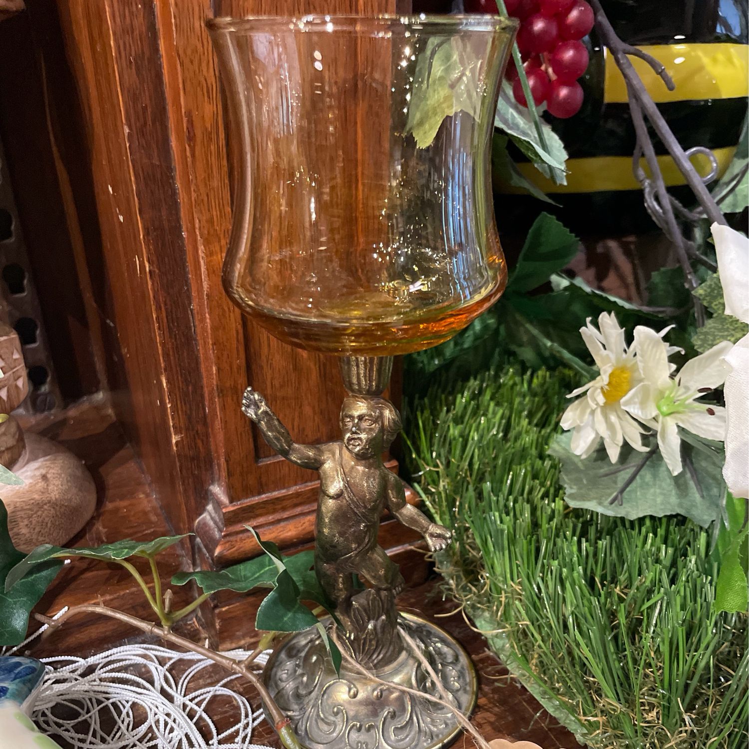 Candle Holder - Brass with Glass