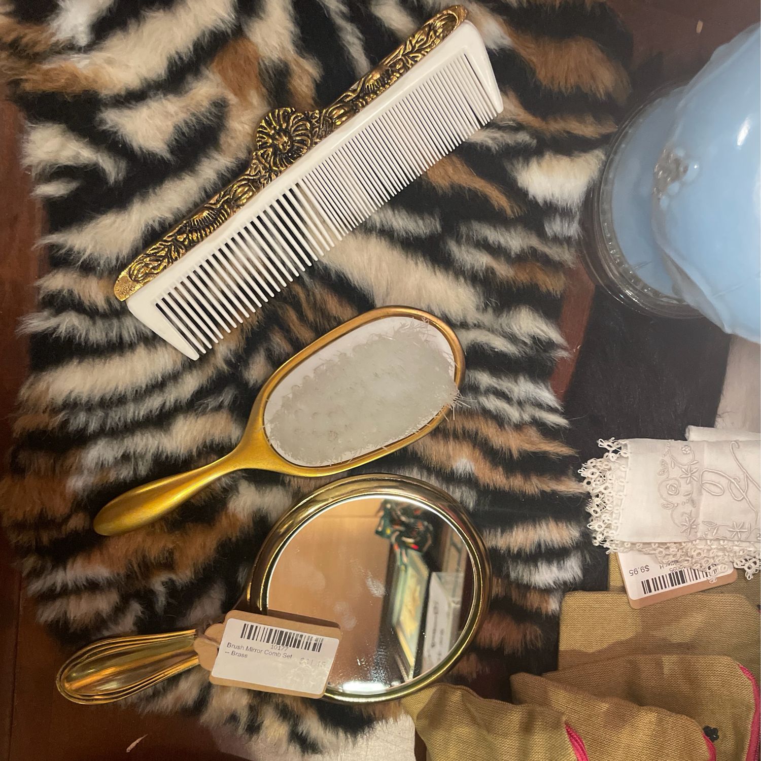 Brush Mirror Comb Set -- Brass
