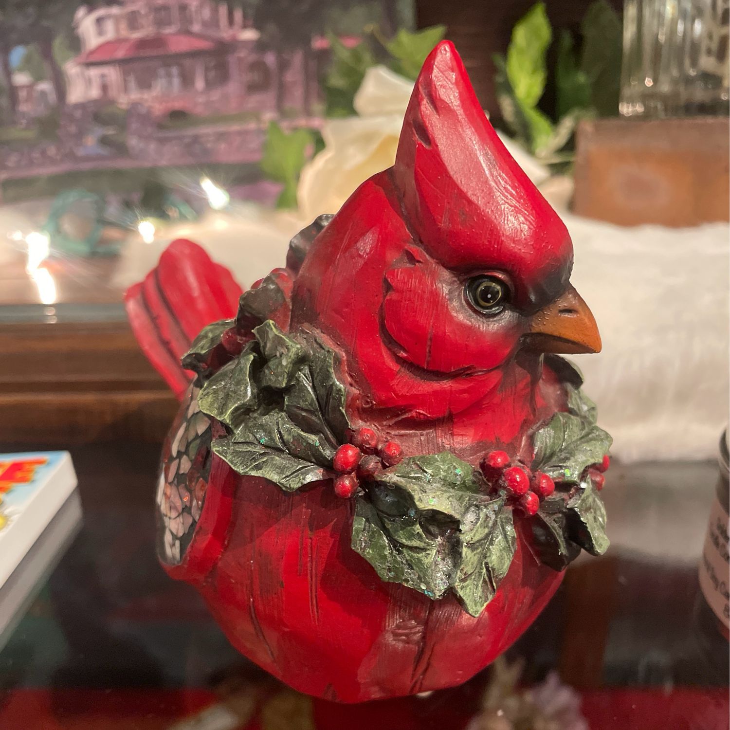 Cardinal Holly Ring Figurine