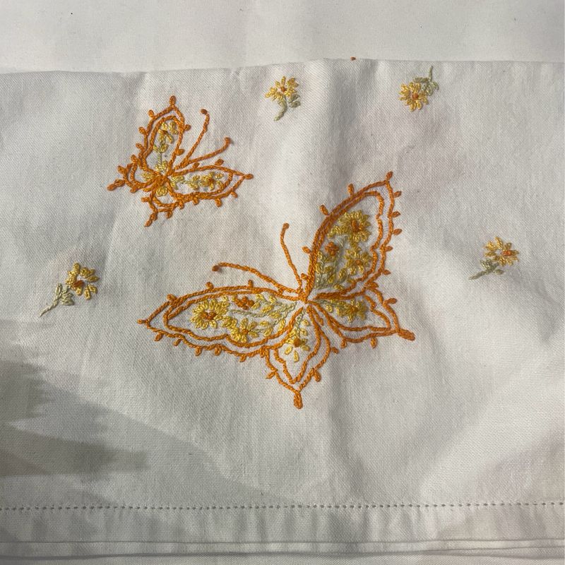 needle point table runner/ butterflies