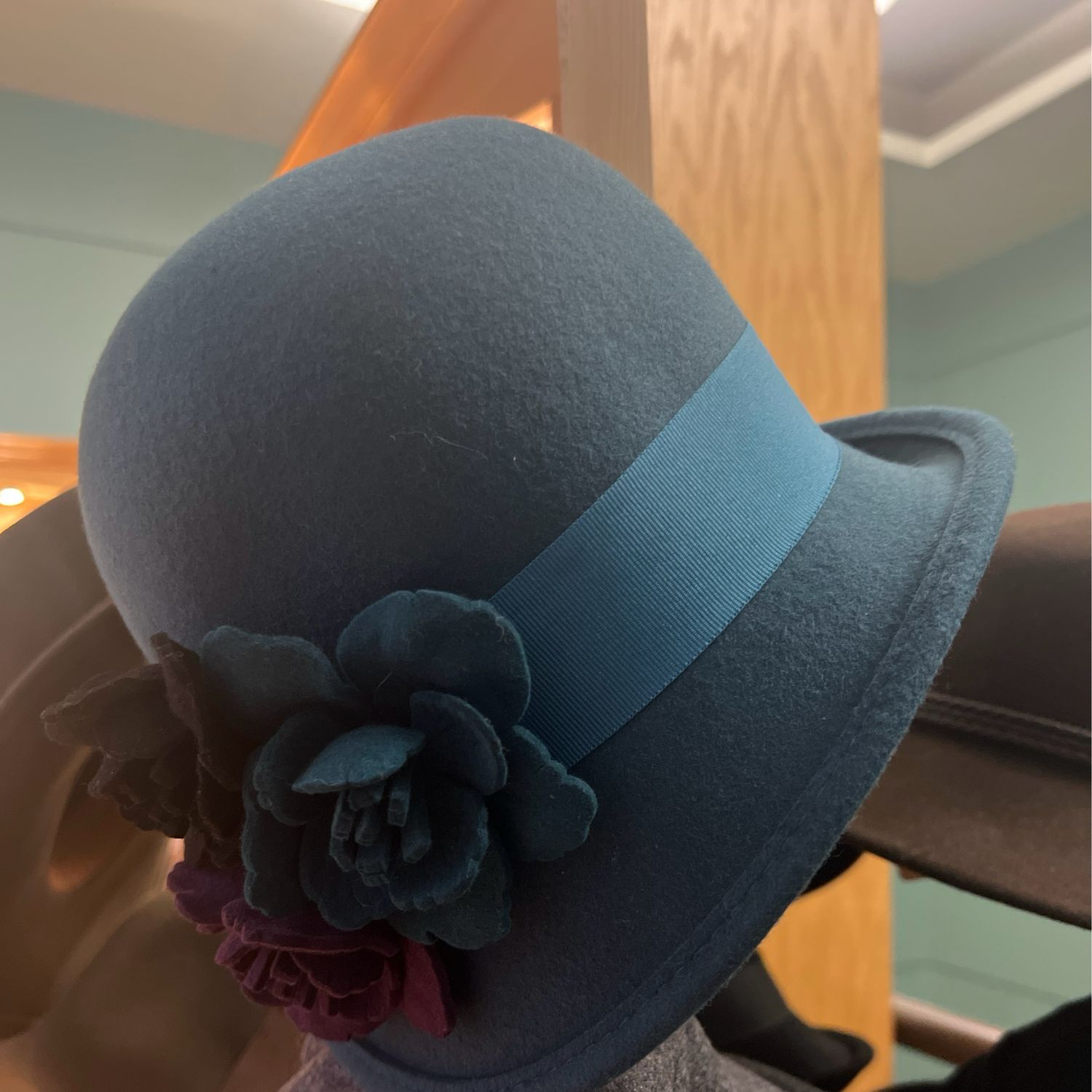 Felt Cloche w/ Flowers -- Flora, Colour: Teal