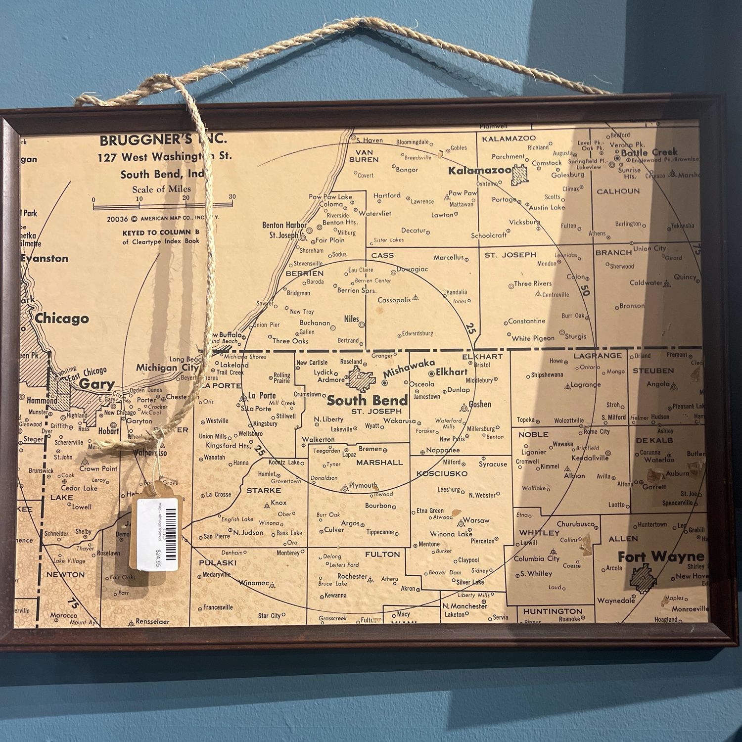 map - vintage framed