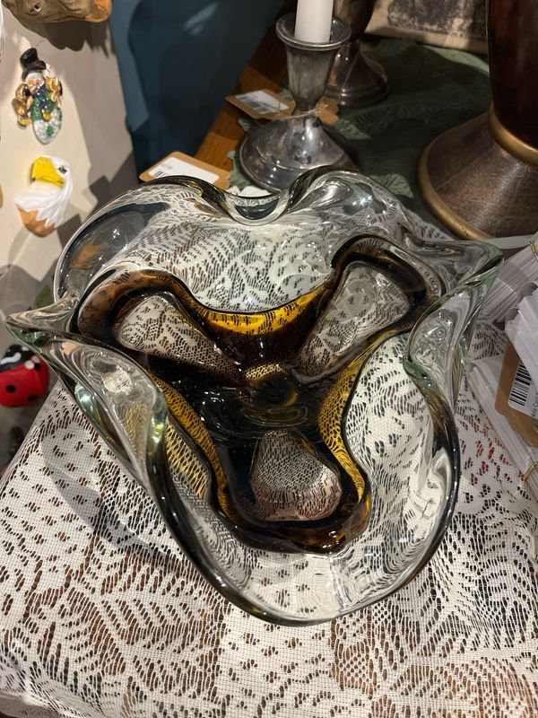 Glass Art Amber &amp; Purple Bowl