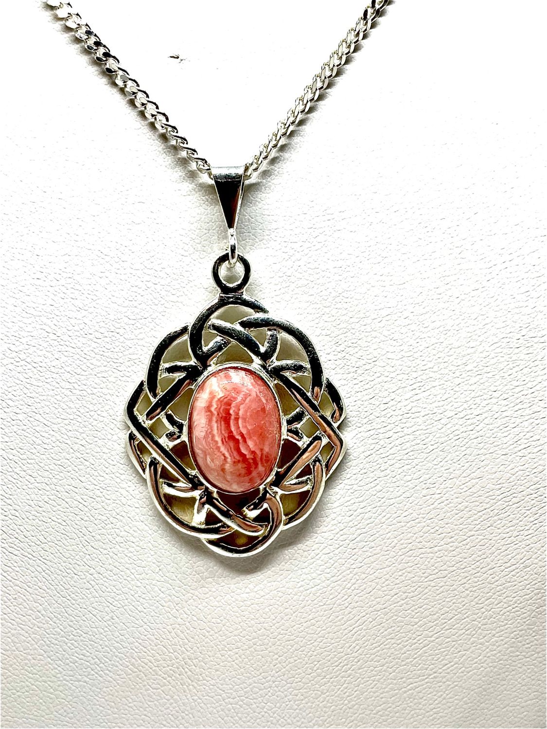 Delicate Celtic Knot Rhodochrosite Pendant