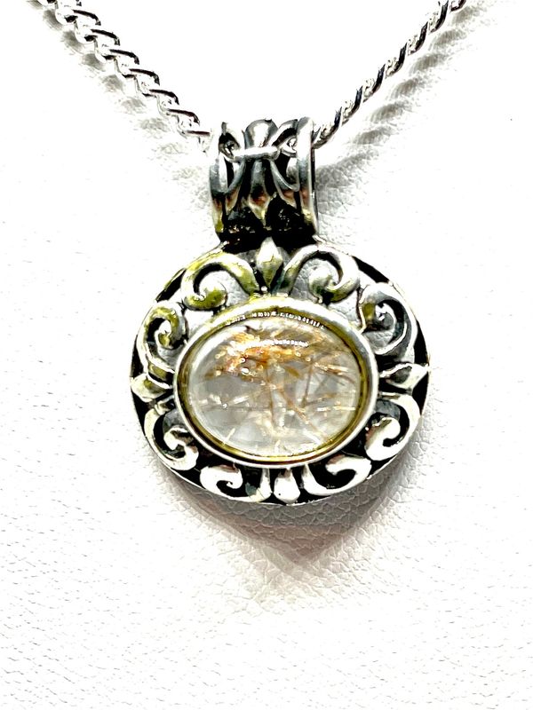 Celtic Filigree Copper Rutilated Quartz Pendant