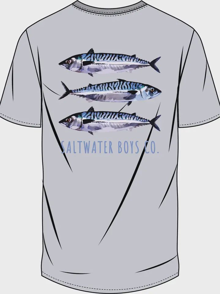 SPANISH MACKEREL SS BOYS GRAPHIC TEE GREY, Color: GREY, Size: 10/12