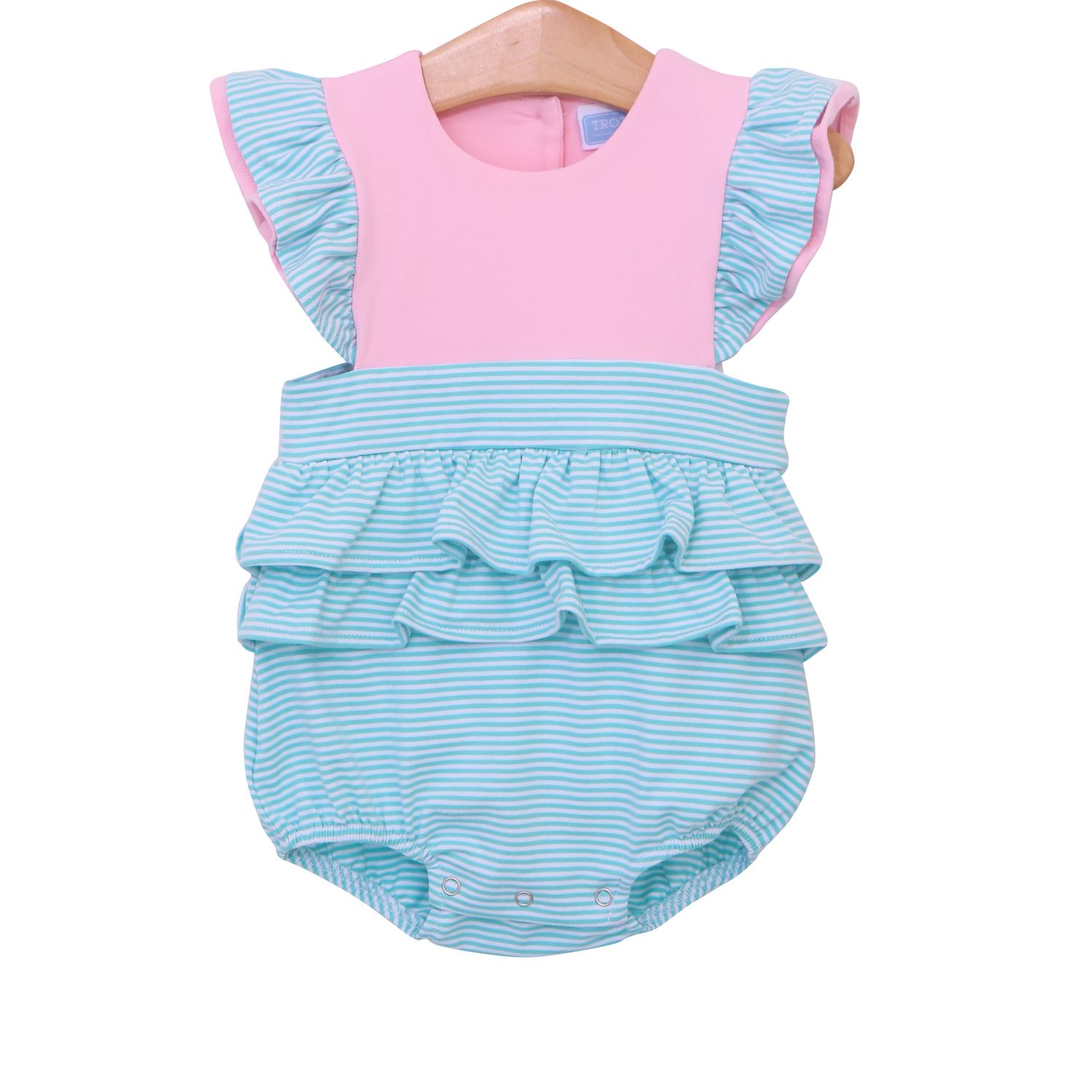 Rosie Bubble- Mint Stripe &amp; Pink, Size: 6M