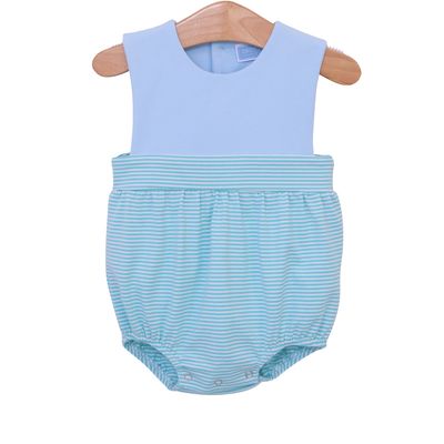 Thomas Sun Suit- Mint Stripe &amp; Light Blue