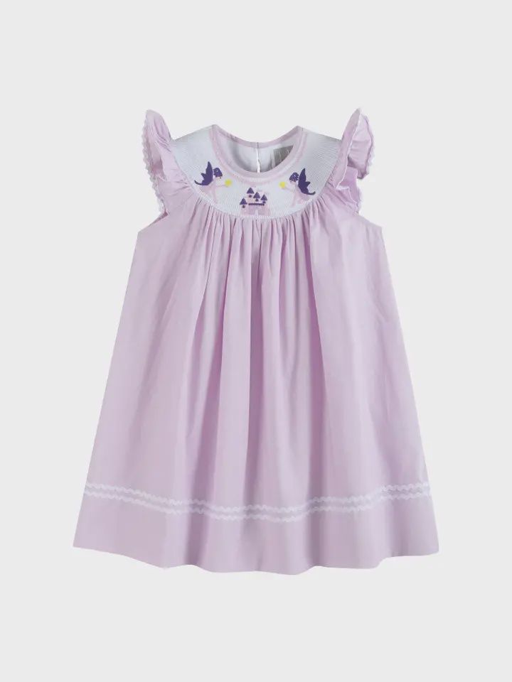 Purple Fairy Castle Smocked Bishop Dress, Size: 2T