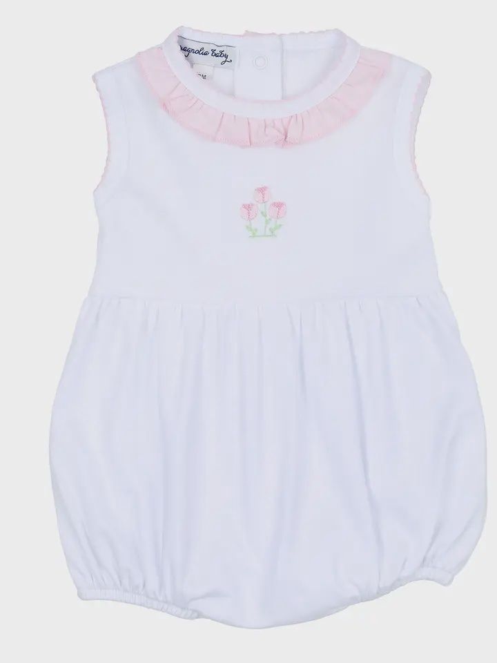 Tessa&#39;s Classics Pink Emb Ruffle Sleeveless Bubble, Color: Pink, Size: 3M/SM